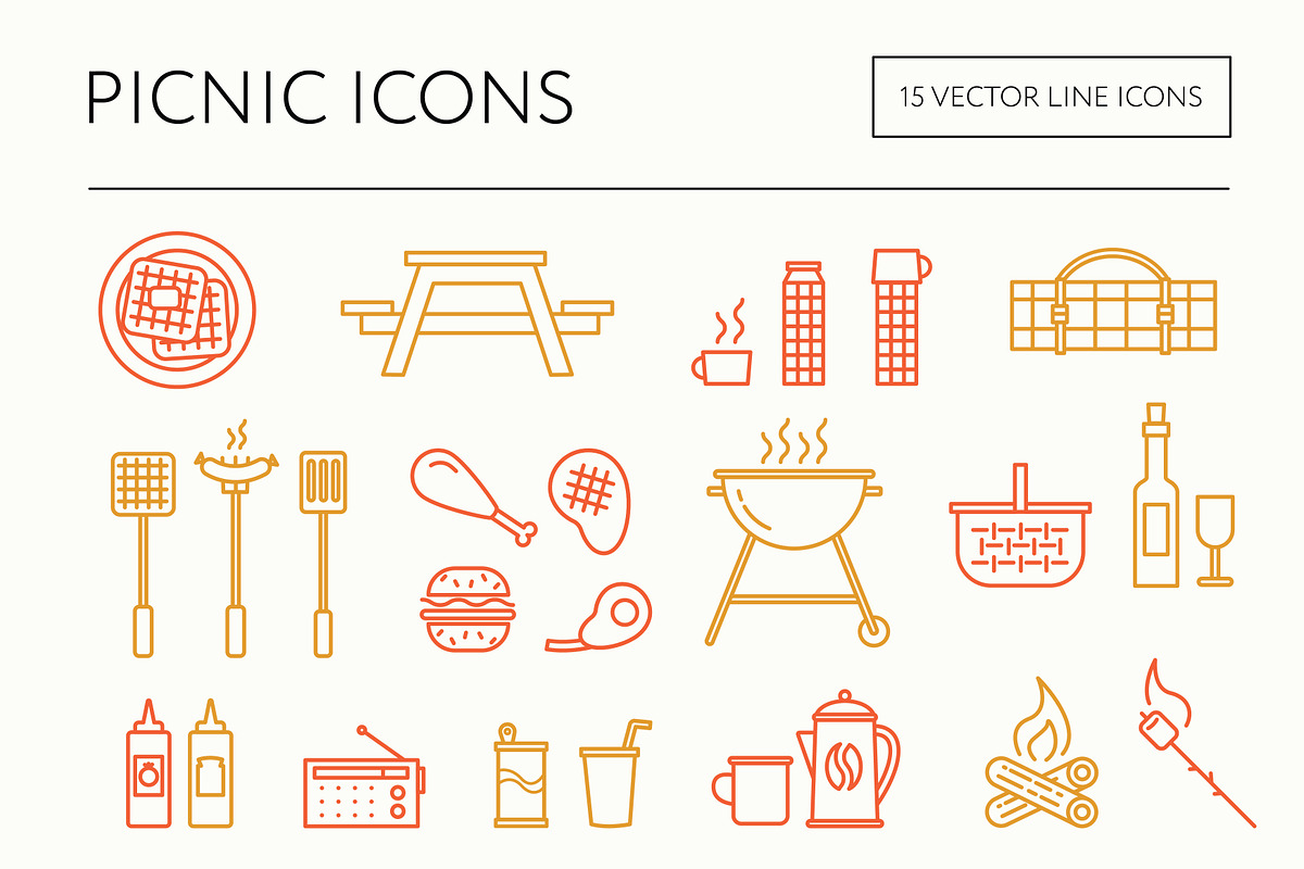Picnic & BBQ line icons, an Outline Icon by the cabin supply co (Photo 1 of 4)