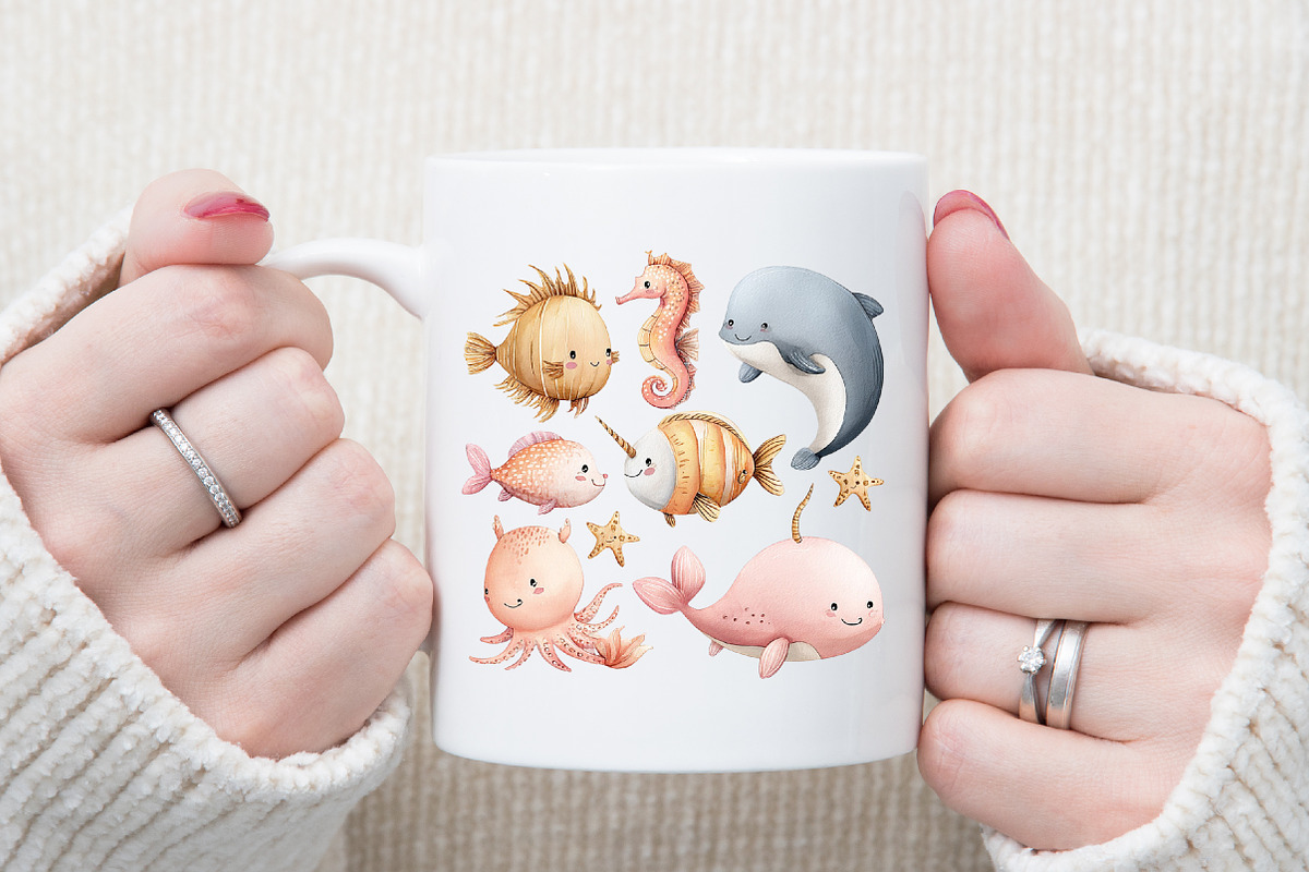 Cute Sea Animals Watercolor Clipart, an Illustration by Sublimation Artist (Photo 5 of 6)