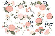 Navy & Pink Floral Clipart & Vectors, an Illustration by Amanda Ilkov (Thumbnail 2 of 3)