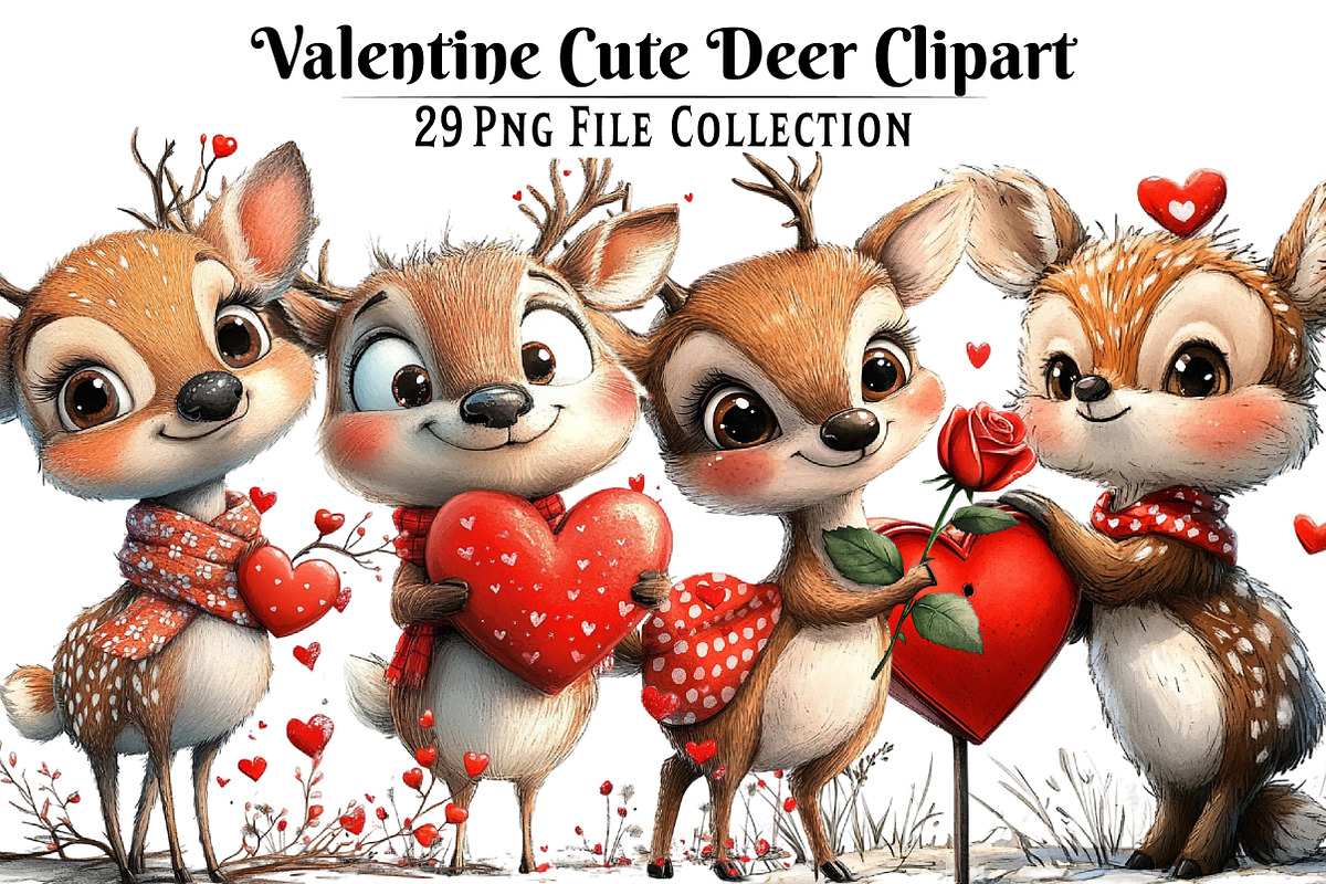 Valentine Cute Deer Clipart, an Illustration by Dream Creation (Photo 1 of 6)