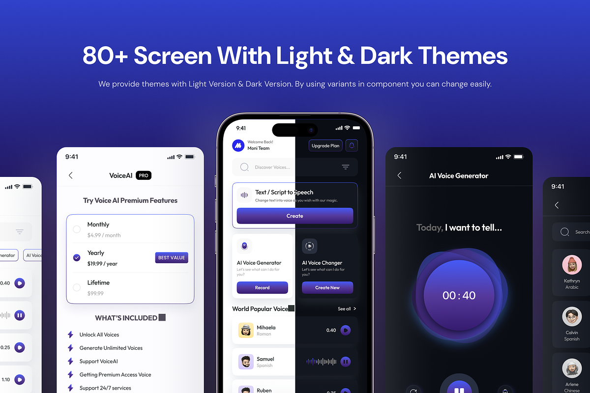 AI Voice Generator Mobile App UI Kit, an UI Kit Template by Moni Studio (Photo 4 of 5)