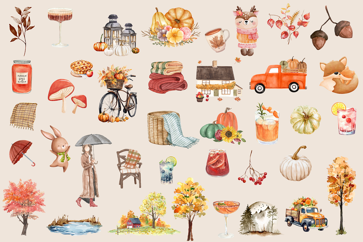 Autumn Fall Watercolor Clip+Wall Art, an Object Graphic by Design By Hira (Photo 4 of 17)