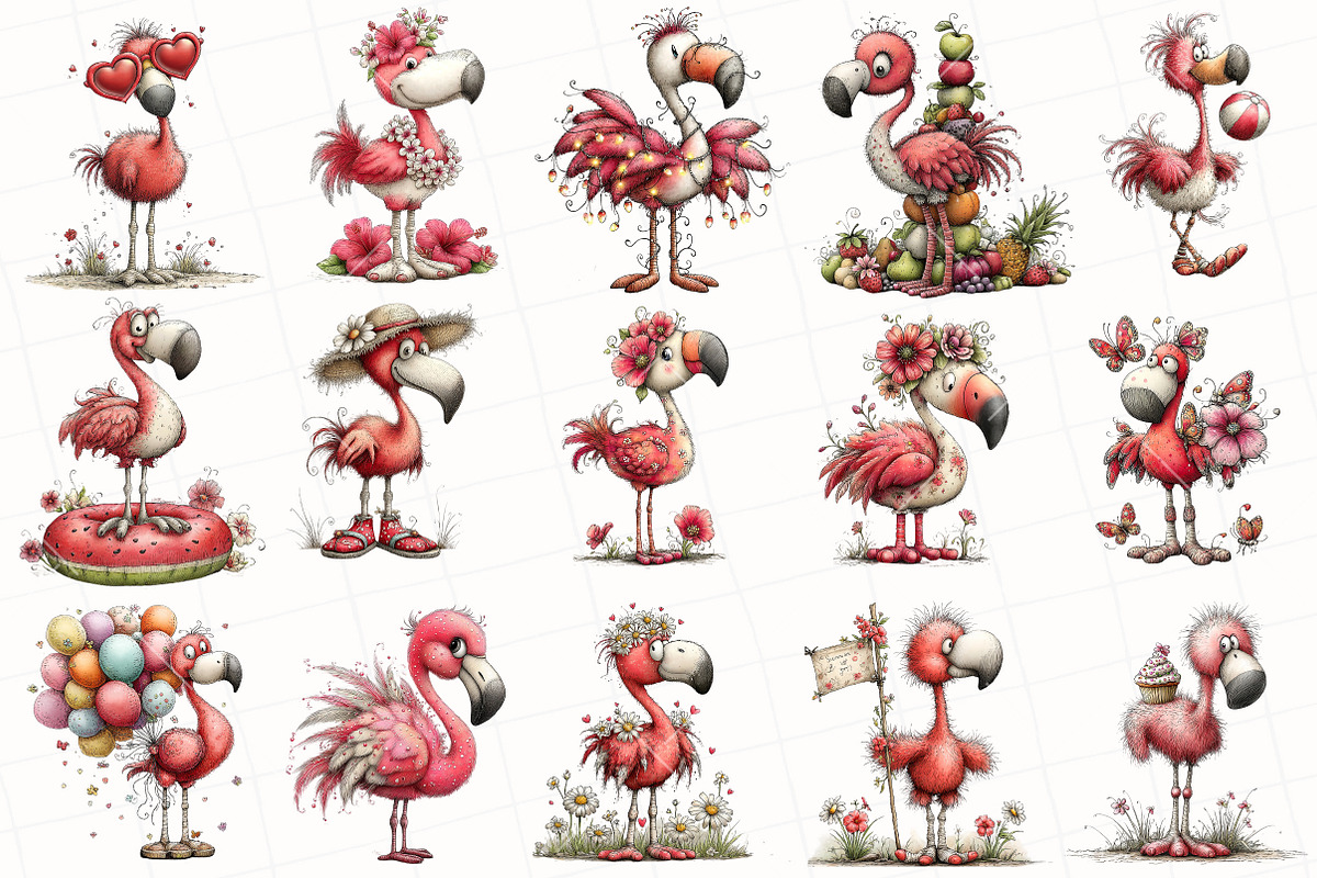 Whimsical Summer Flamingo Clipart, an Illustration by OK Design (Photo 3 of 6)