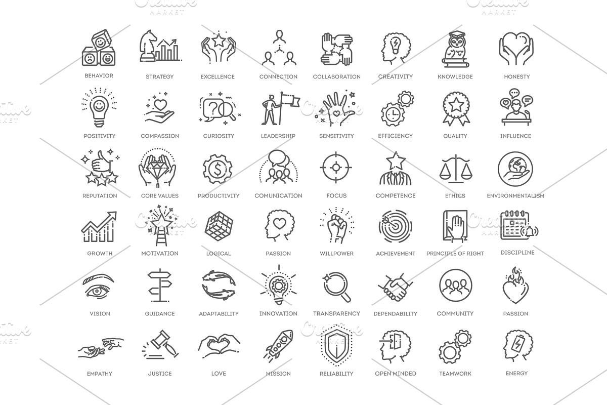 Core values line icons, an Outline Icon by Tettygreen