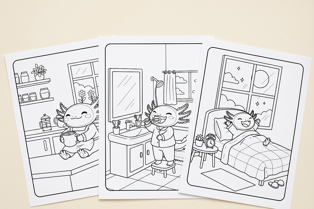 Axolotl Moments Coloring Printable, an Object Graphic by Image for Sale (Photo 2 of 3)