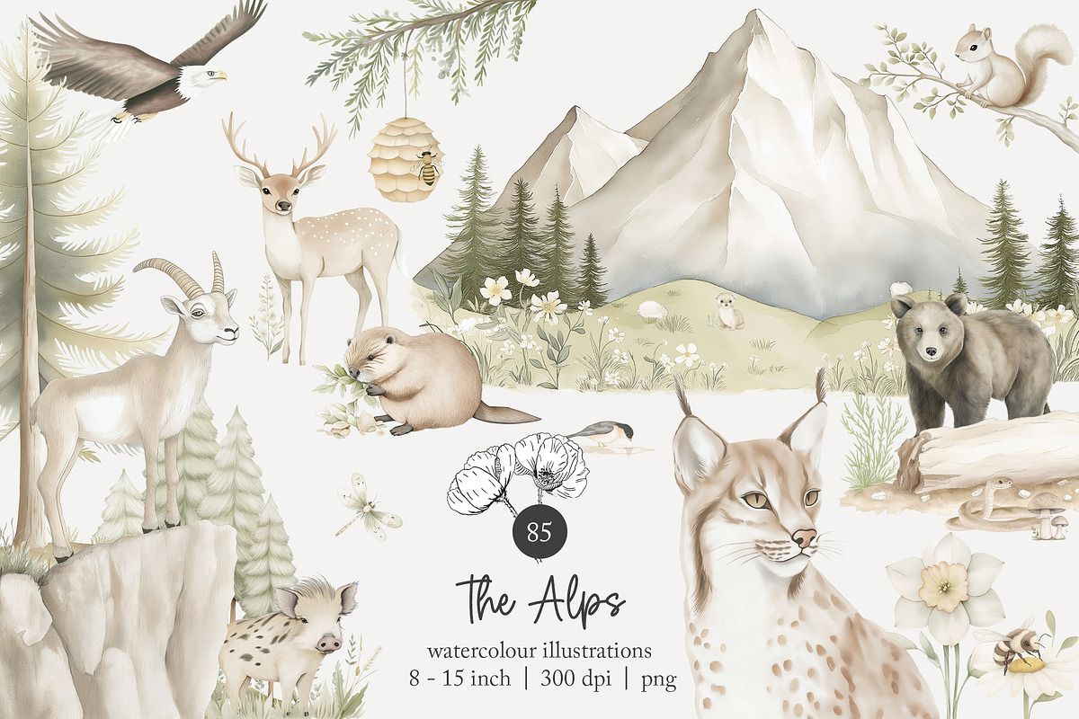85 the Alps clip art, an Animal Illustration by Poppy Lane Studio (Photo 1 of 10)