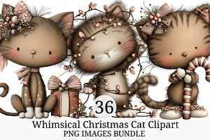 Whimsical Christmas Cat Clipart, an Illustration by Craft Nest