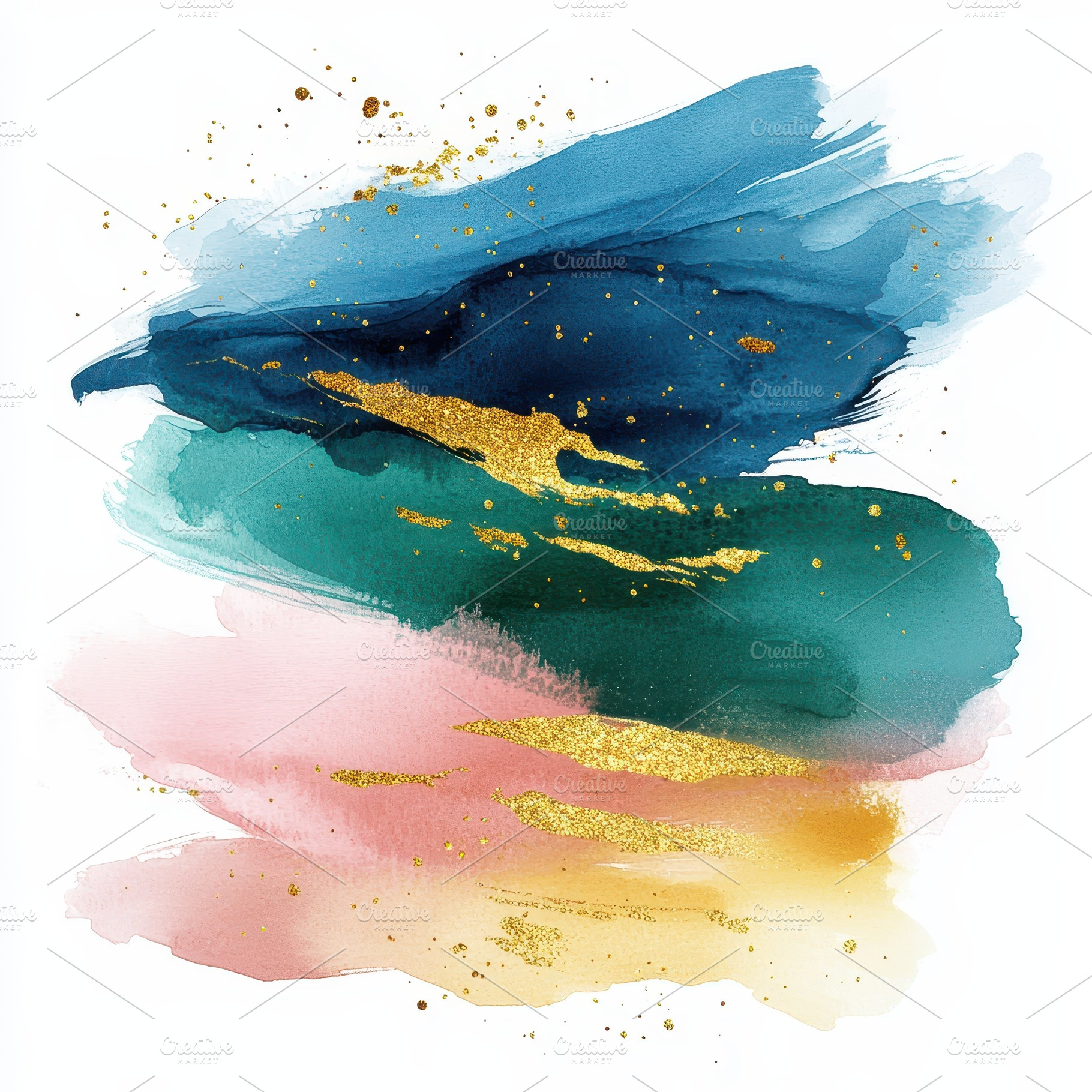 Abstract Blue Teal Pink Gold Waterco, an Abstract Photo by Pixeness Studio