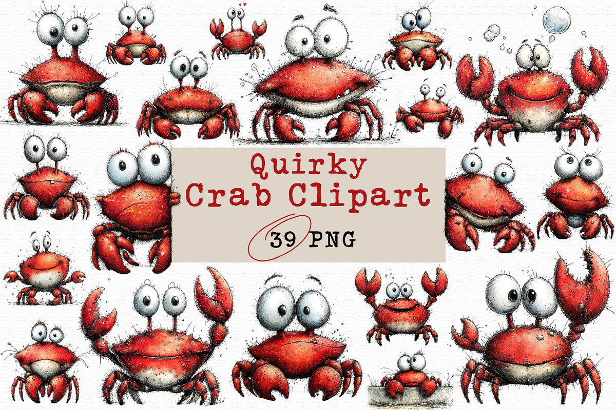 Quirky Funny Crab Clipart, an Illustration by Libby Wishes (Photo 1 of 6)