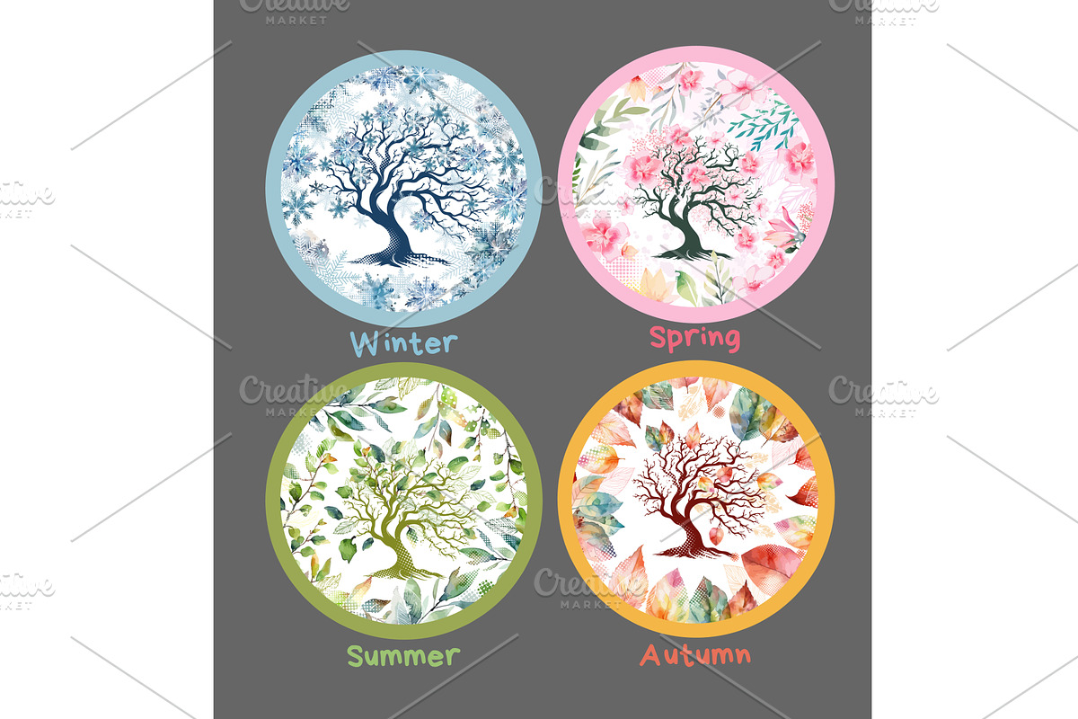 Seasons of the year round frames. a, an Object Illustration by Nenahliadava Design