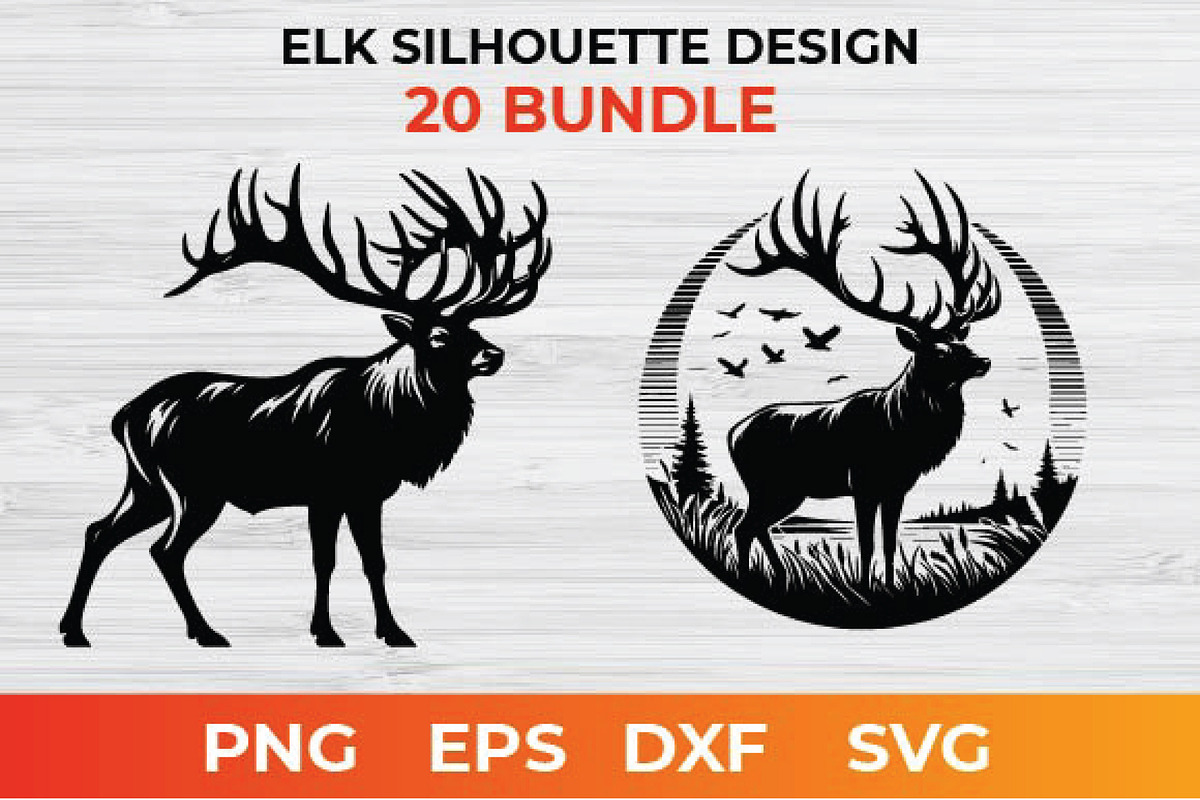 Elk Silhouette Design bundle, an Animal Illustration by bossdesigner (Photo 3 of 3)