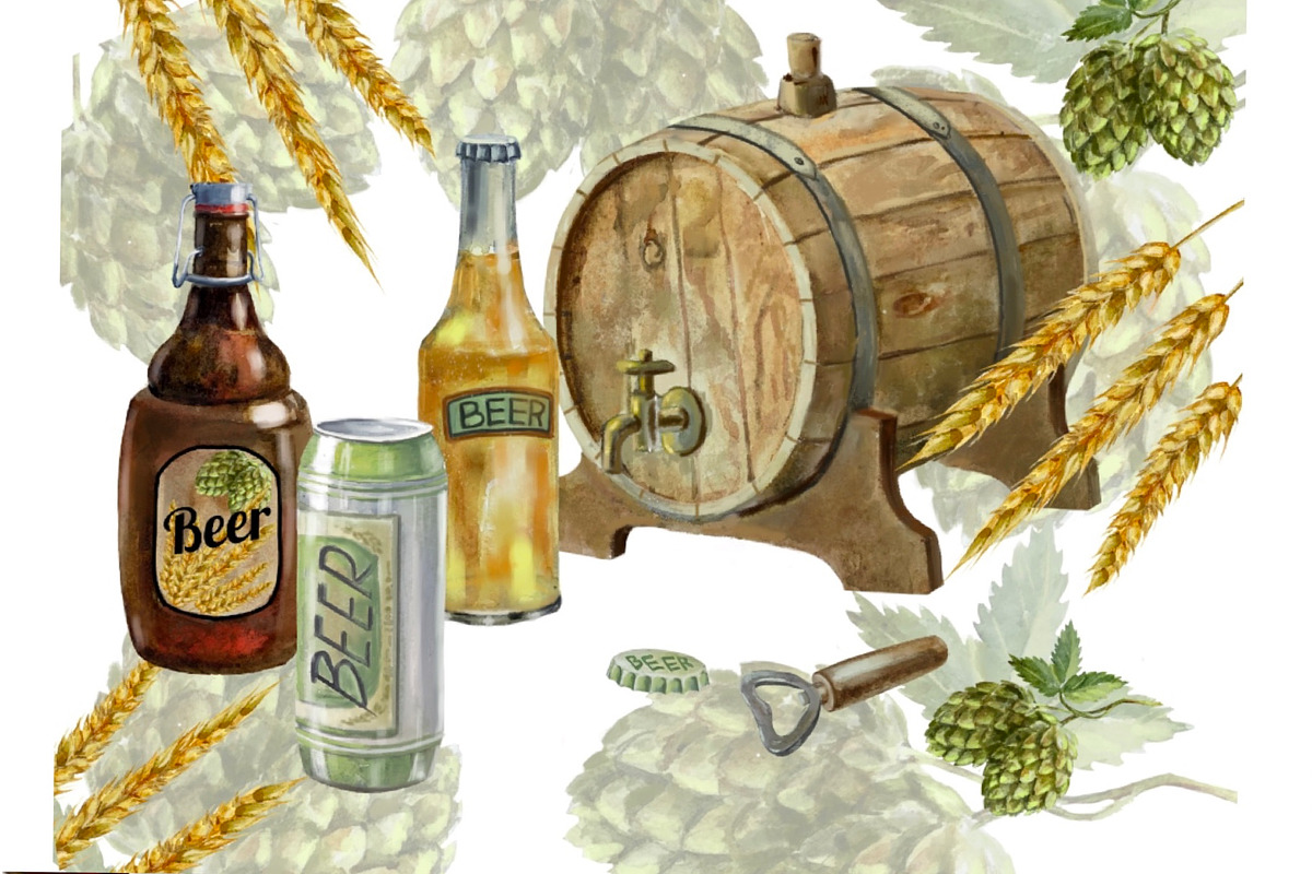 Beer and snacks watercolor set., a Food Illustration by AkvarelRiver (Photo 4 of 7)