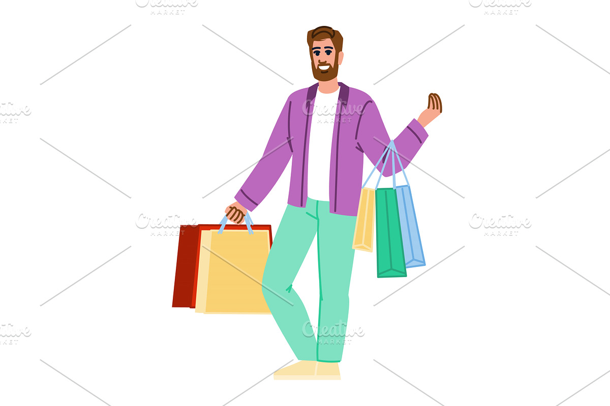 Happy shopper holding shopping bags, an Object Illustration by pikepicture
