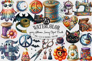 Groovy Halloween Sewing Clipart, an Illustration by Designking
