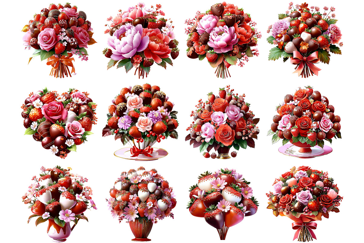 Red strawberry chocolate flower bouq, an Illustration by DreamArtGraphic (Photo 3 of 5)