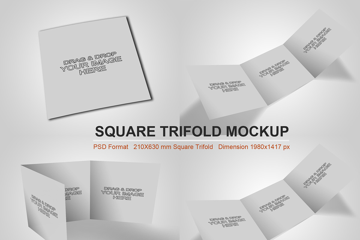 Square Trifold Mockup, a Print Template by BoriesBechker (Photo 1 of 9)