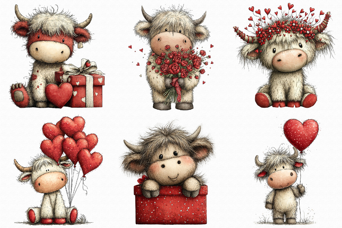 Whimsical Valentine-highland Cow Cli, an Illustration by Libby Wishes (Photo 4 of 8)