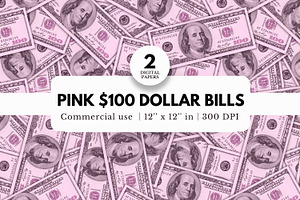 Pink 100 Dollar Bills Digital Papers, a Background Graphic by NorthWindPixels