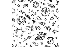 Doodle Space Planets Pattern