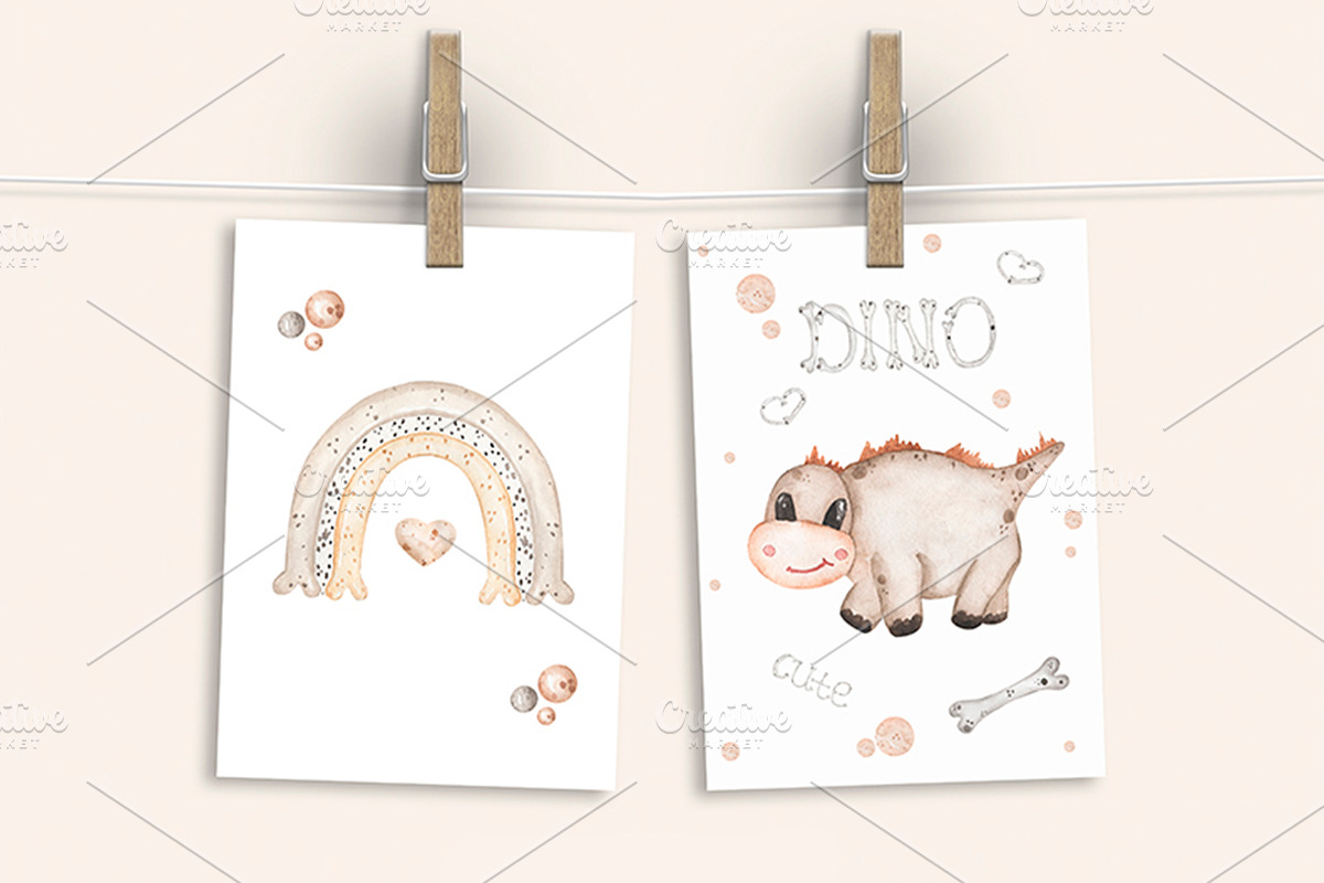 Watercolor Cute Baby Dino Collection, an Animal Illustration by MayaNavits (Photo 13 of 14)