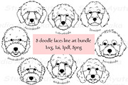 8 doodle dog heads line arts, a Graphic by dogsinarow (Thumbnail 1 of 2)