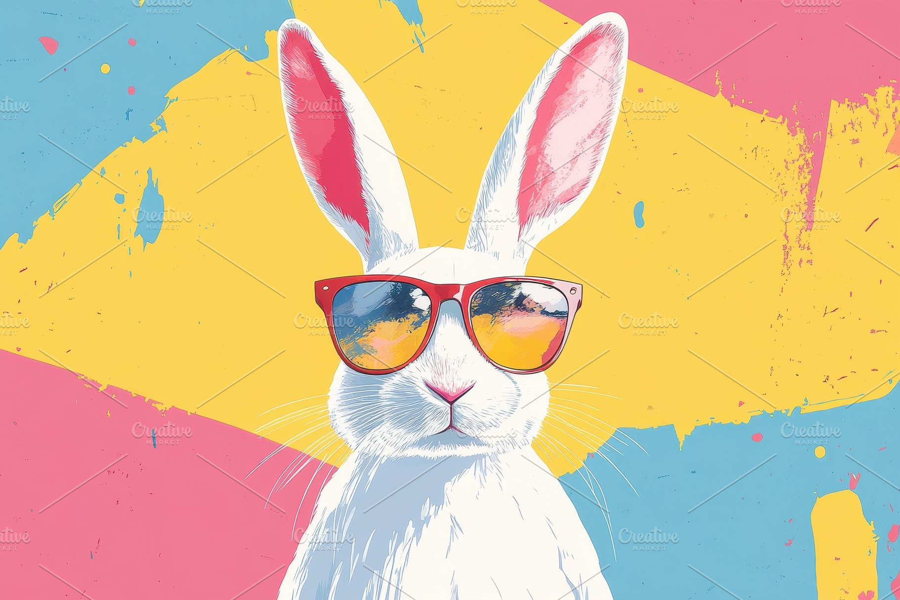 White rabbit in stylish sunglasses, a Photo by Pavel_design