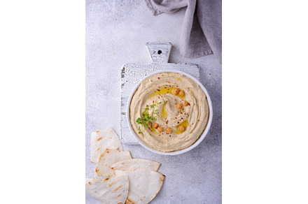 Hummus from chickpeas and pita bread, a Food & Drink Photo by Yulia Furman