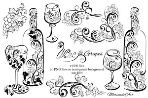Wine Grape glass bottle, Vine vector