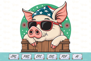 Pig with USA Bandana in Sunglasses, an Animal Illustration by Ghagra