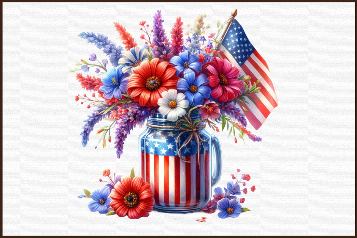 Vintage Patriotic Flowers in Jar PNG, an Illustration by Sublimation Artist (Photo 3 of 6)