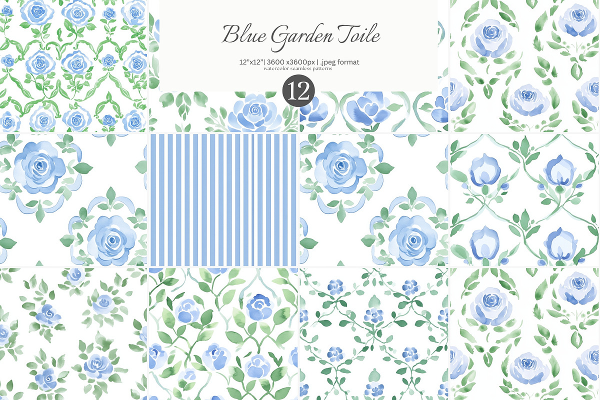 watercolor patterns floral toile, a Pattern Graphic by Patishop Art (Photo 1 of 9)