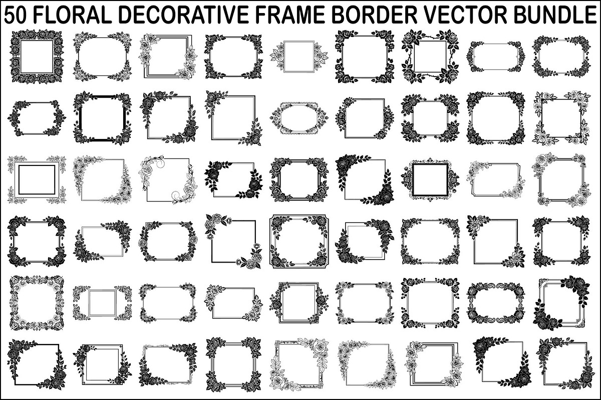 Floral Decorative Frame Vector Bundl, an Illustration by musafir_fashion (Photo 1 of 51)