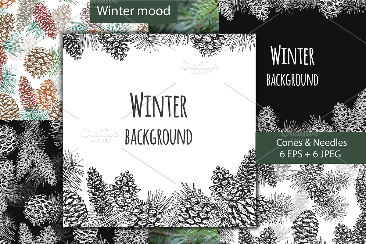 Winter sketch set. Fir tree, a Pattern Graphic by MalinaShop