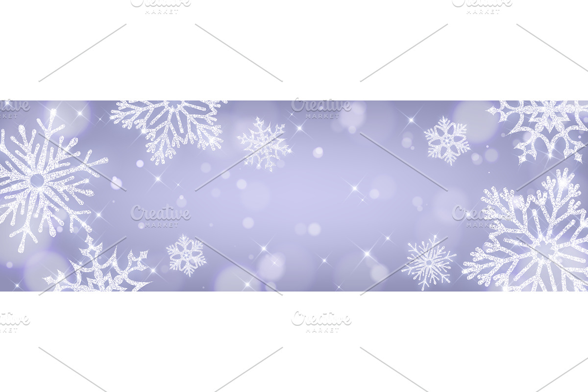 Silver glitter snowflake border with, an Illustration by art PVP - market
