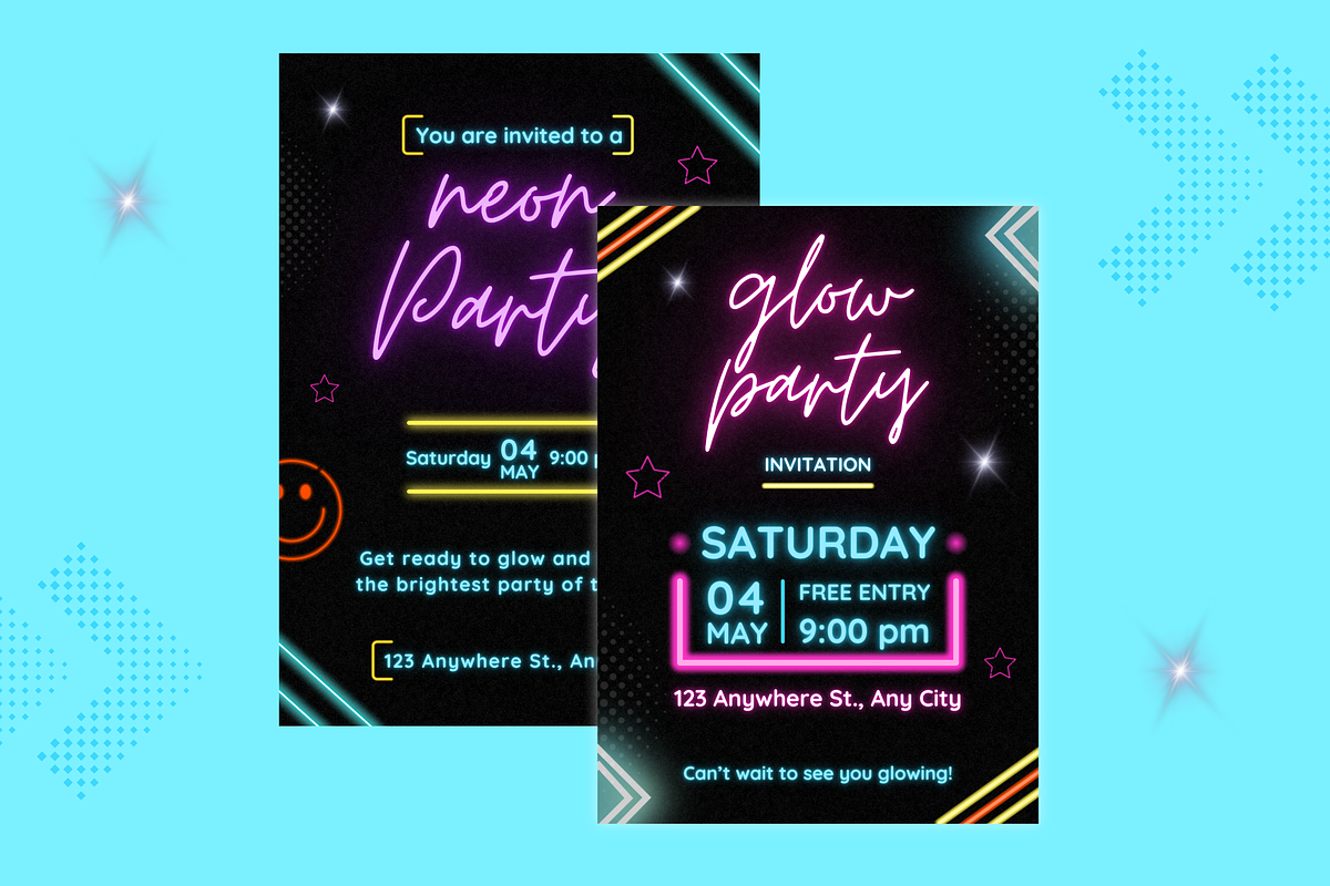 Neon Party Invitations Templates, a Templates & Theme by TemplateCastleStore (Photo 4 of 9)