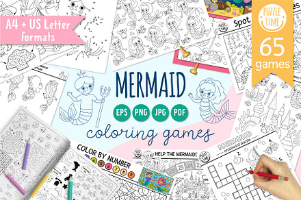 Mermaid coloring games, an Education Illustration by Lexi Claus