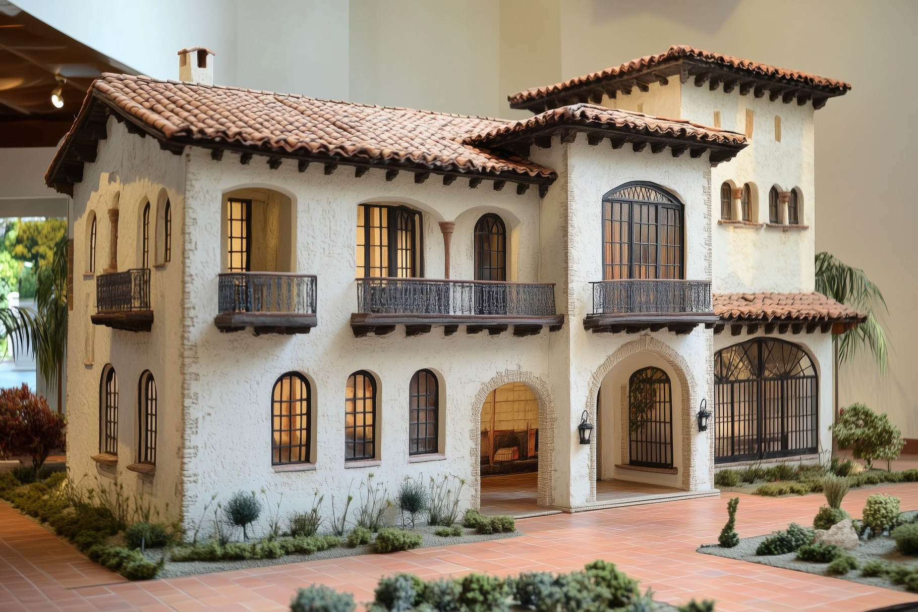 A detailed architectural model of a Mediterranean Spanish Colonial ...