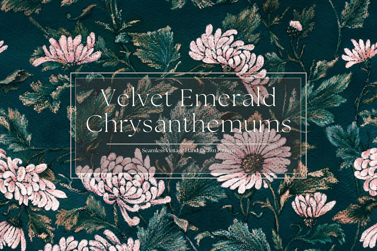 Velvet Emerald Chrysanthemum Pattern, a Pattern Graphic by MouseGrey (Photo 1 of 7)
