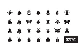 insect flat icon set collection logo, a Solid Icon by devastd