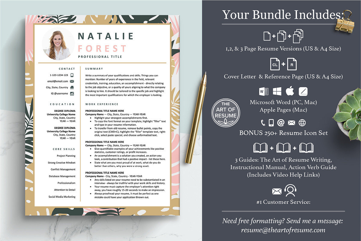 Creative Resume Template, Pretty CV, a Resume Template by The Art of Resume (Photo 3 of 8)