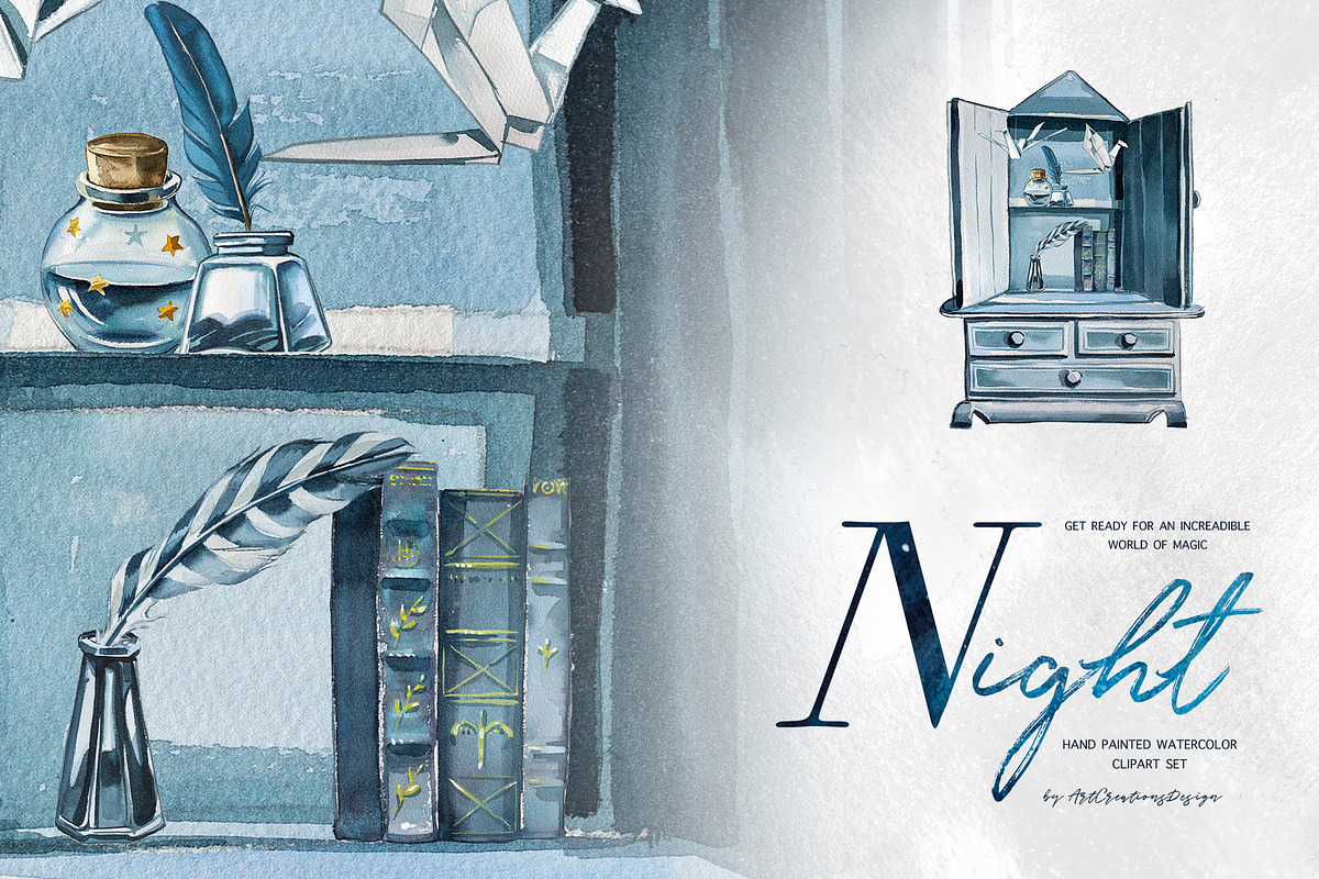 Hand-Painted Night Clipart Set, an Animal Illustration by ArtCreationsDesign (Photo 19 of 29)