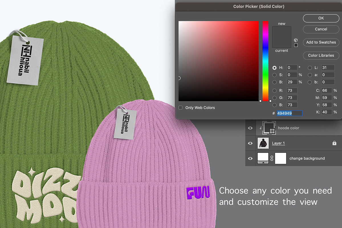 embroidery Ribknit beanie PSD mockup, a Hat Mockup by NH graphic (Photo 4 of 4)