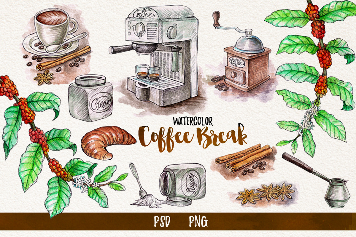 Watercolor Break Time Coffee, a Food Illustration by Graphobia (Photo 2 of 12)