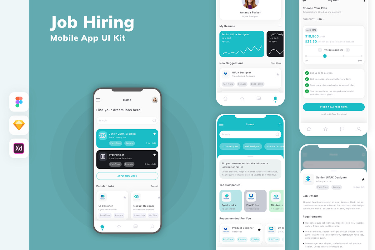 Job Hiring Mobile App UI Kit, an UI Kit Template by uicube