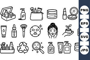Skincare Essentials Line Art Set, an Illustration by designvectx