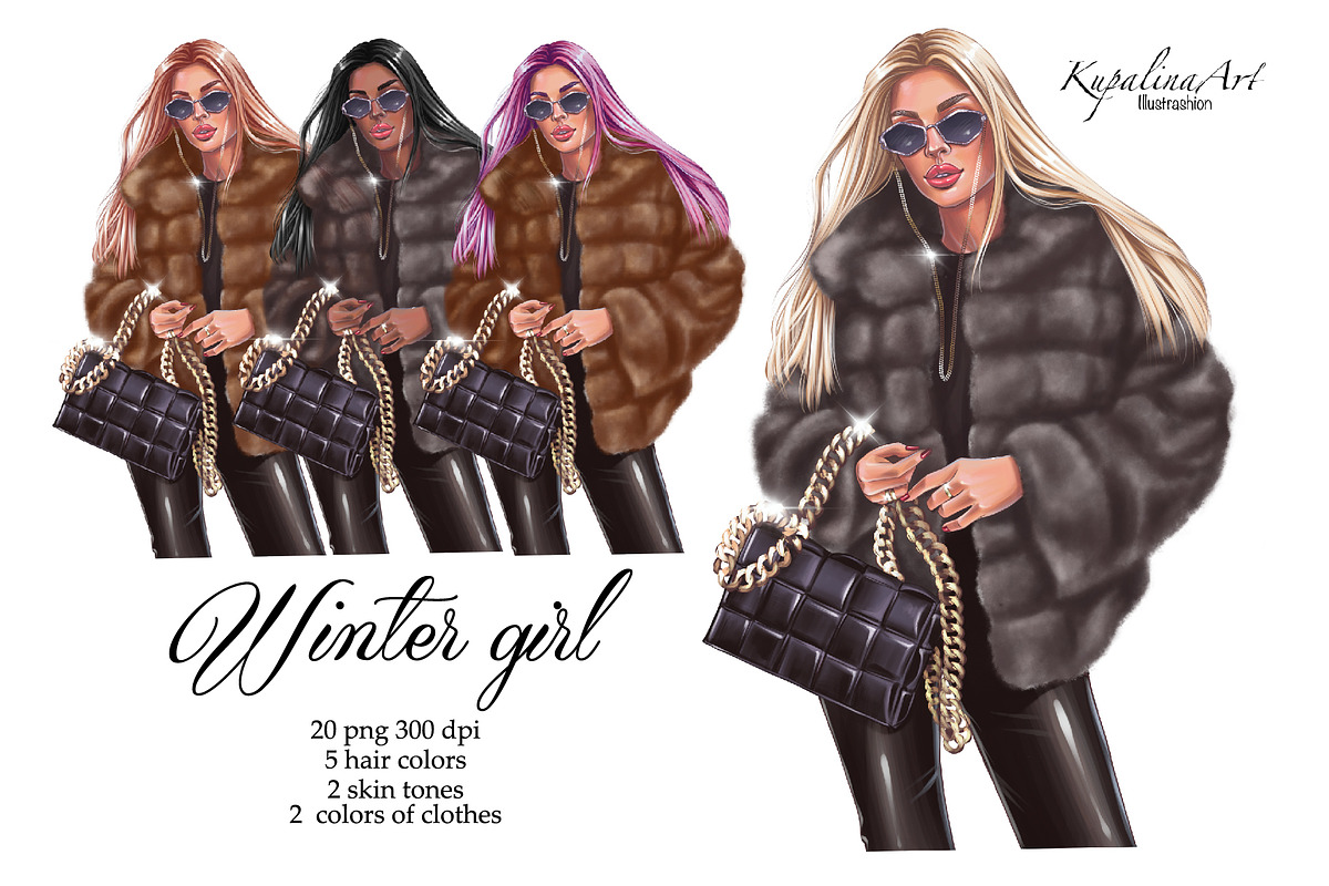 Winter Fashion girl clipart, an Illustration by KupalinaArt (Photo 1 of 6)
