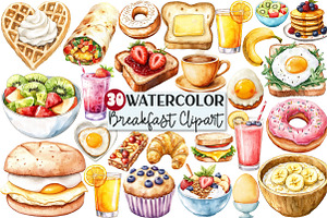 Watercolor Breakfast Clipart, an Illustration by Rose Art