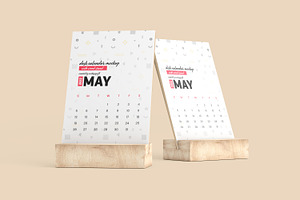 Desk Calendar With Wood Stand Mockup