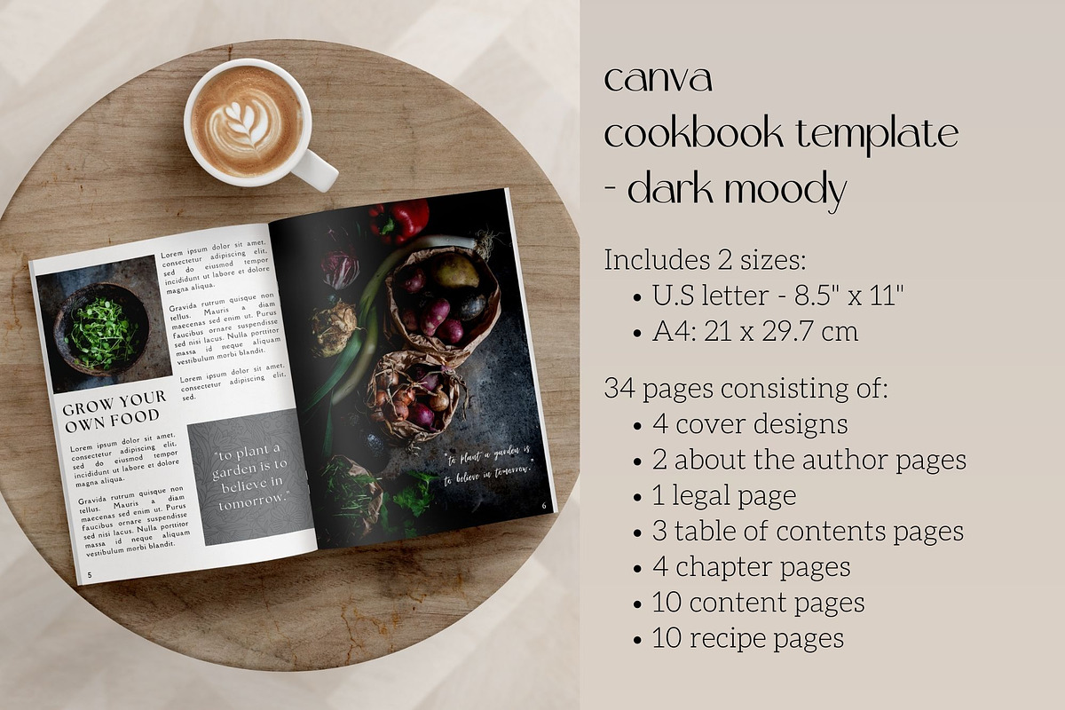 Dark Moody Canva Cookbook Template, a Magazine Template by Made by Melody (Photo 2 of 10)