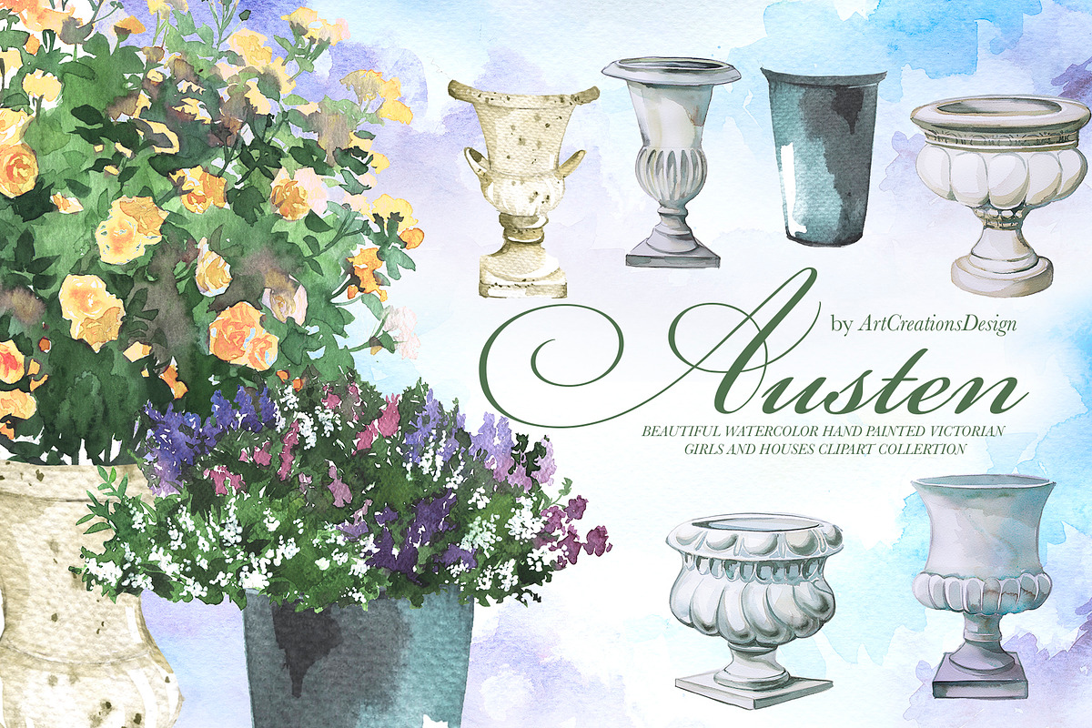 Watercolor Austen Clipart Set, a Person Illustration by ArtCreationsDesign (Photo 13 of 22)
